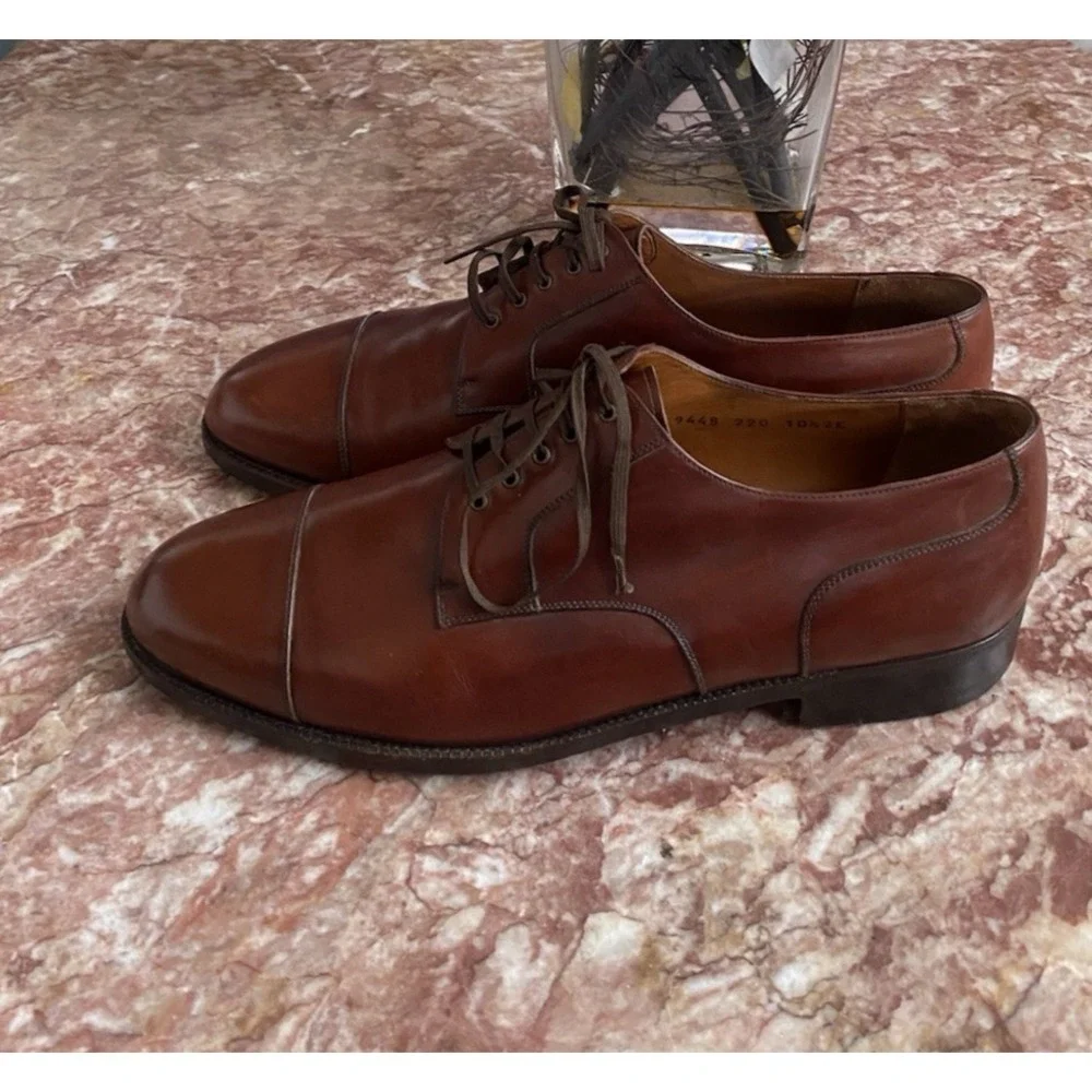 Salvatore Ferragamo Brown Leather Cap Toe Oxford Men's Dress Shoes 10.5 2E, $795